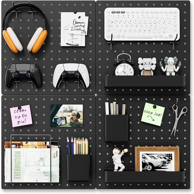 FZK Peg Board,25pcs PegBoard Wall Organizer,Includes 4 Black Pegboard and Accessories,Plastic PegBoard for Room,Office, Game Room,Kitchen and Bathroom - Image 1